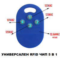УНИВЕРСАЛЕН RFID ЧИП 5 В 1 4Х125KHZ И 1Х13.56MHZ