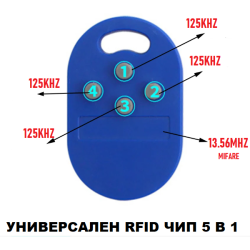 УНИВЕРСАЛЕН RFID ЧИП 5 В 1 4Х125KHZ И 1Х13.56MHZ